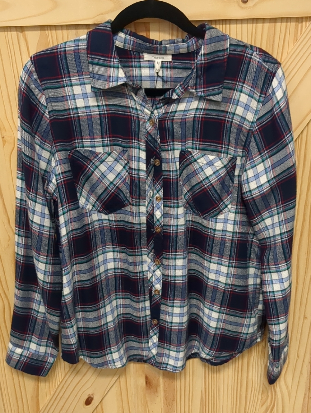 Maurices Navy, White & Red Plaid Button-Down Shirt